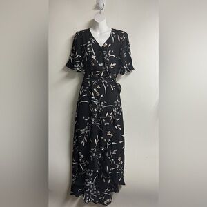 NWT LULUS Wild Winds Black Floral Print High-Low Wrap Dress